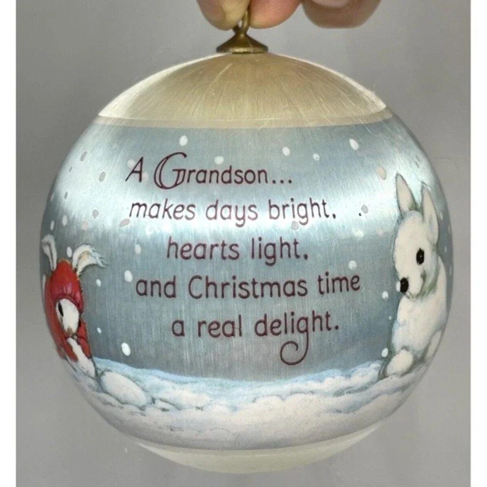 1982 Hallmark‎ GRANDSON Satin Christmas Ornament in Box Unbreakable